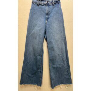 Zara Women's Cotton Crop Jeans Denim Size 2 Solid Blue Stretch Wide Leg Pockets